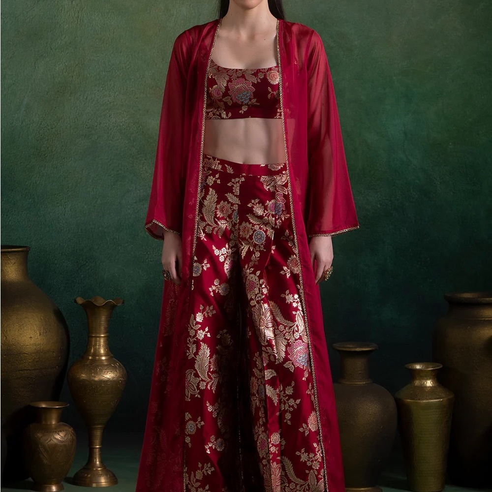 Cherry Red LASHKARAA Pant Set w/ Jacket